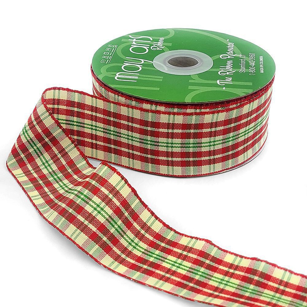 1.5 Inch Checkered Gingham Ribbon with Woven Edge – KB-5-45 – RED/GREEN/YELLOW PLAID