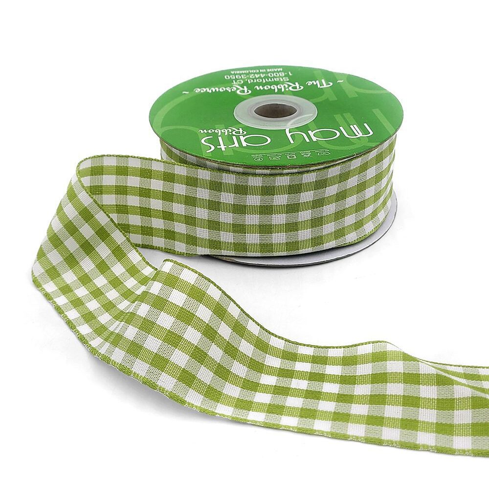 1.5 Inch Checkered Gingham Ribbon with Woven Edge – KB-5-46 – LIGHT GREEN