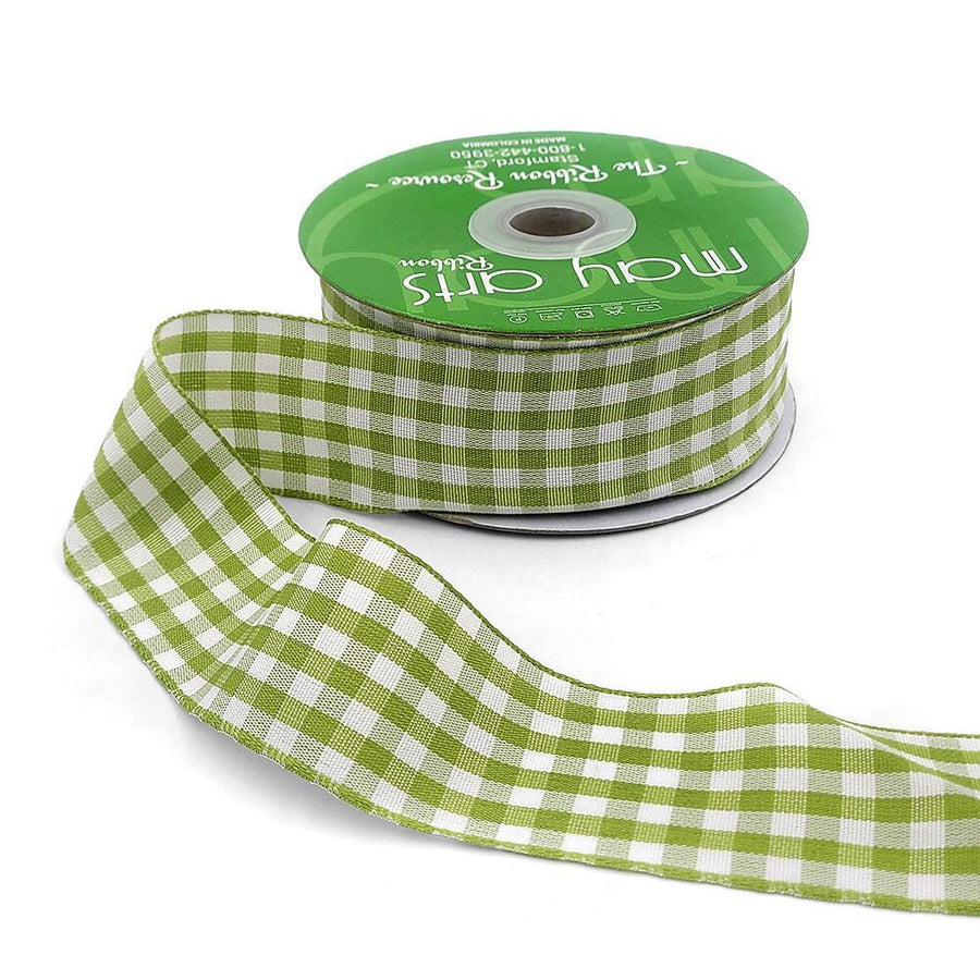 1.5 Inch Checkered Gingham Ribbon with Woven Edge – KB-5-46 – LIGHT GREEN