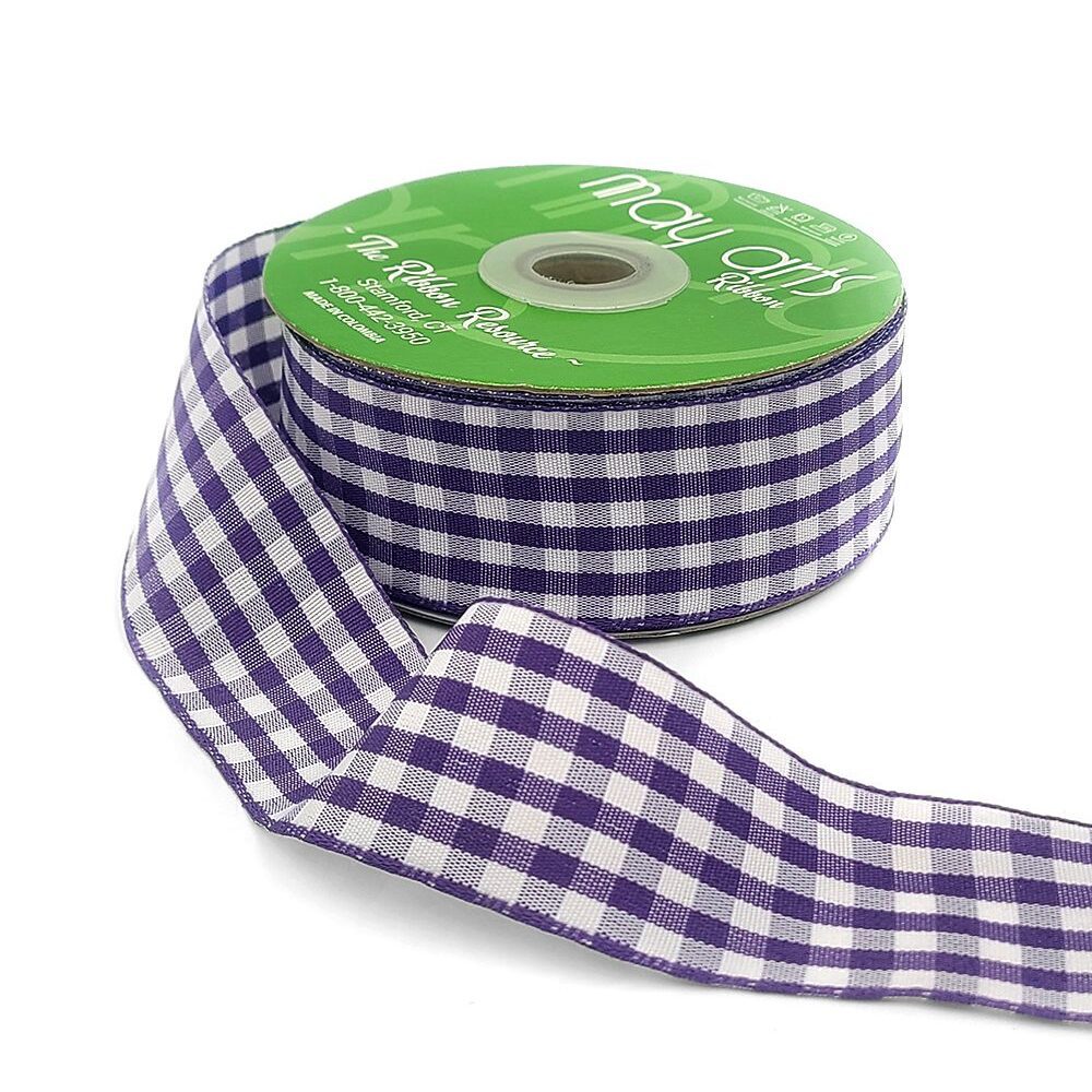 1.5 Inch Checkered Gingham Ribbon with Woven Edge – KB-5-67 – PURPLE