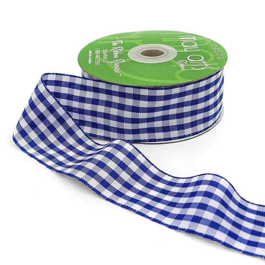 1.5 Inch Checkered Gingham Ribbon with Woven Edge – KB-5-91 – COBALT BLUE