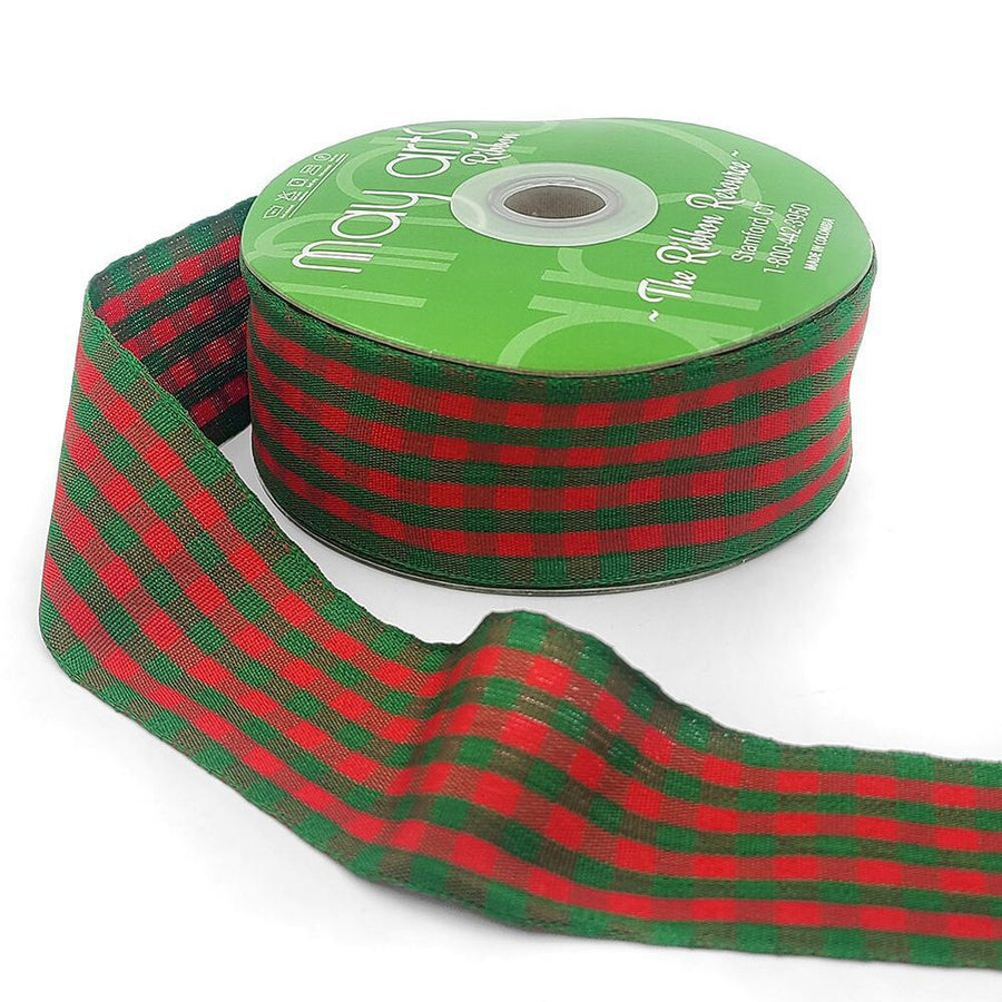 1.5 Inch Checkered Gingham Ribbon with Woven Edge – KB-5-95 – RED/GREEN