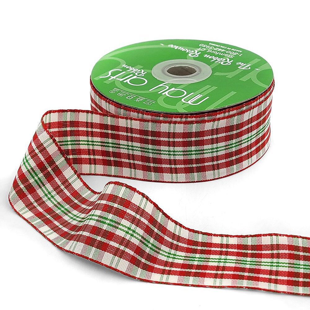 1.5 Inch Checkered Gingham Ribbon with Woven Edge – KB-5-96 RED/GREEN/WHITE