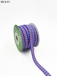 3/8 Inch Checkered Ribbon with Woven Edge – KB-8-01 RED/WHITE/BLUE