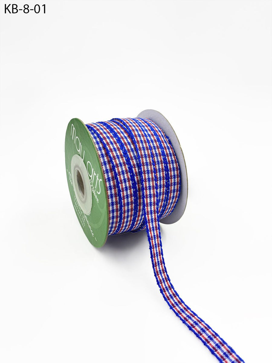 3/8 Inch Checkered Ribbon with Woven Edge – KB-8-01 RED/WHITE/BLUE