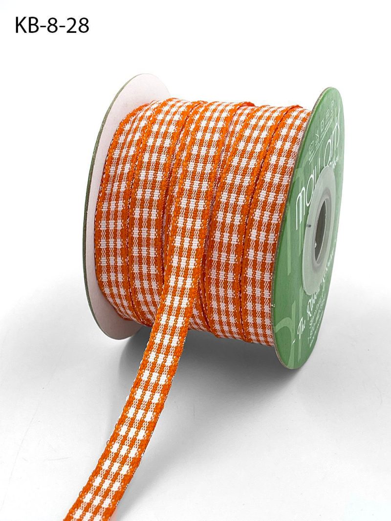 3/8 Inch Checkered Ribbon with Woven Edge – KB-8-28 ORANGE