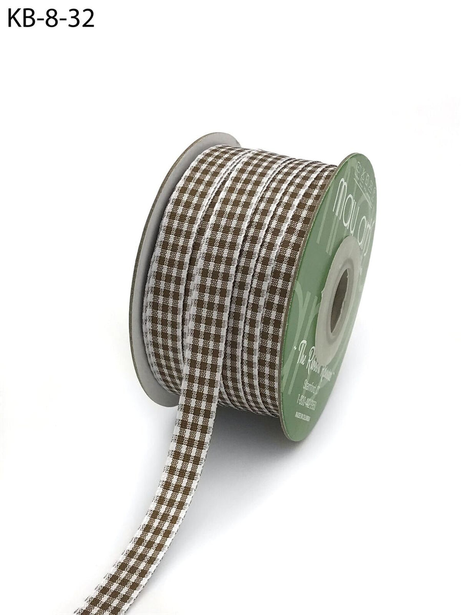 3/8 Inch Checkered Ribbon with Woven Edge – KB-8-32 GINGERBREAD