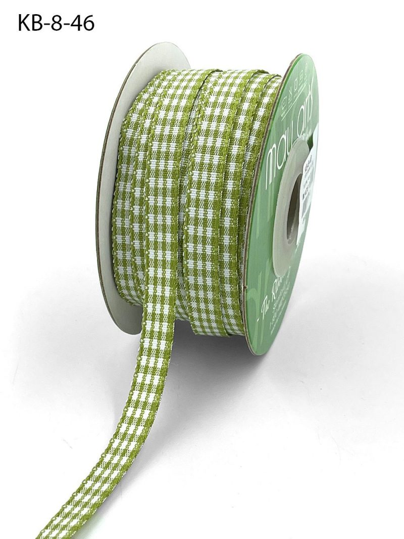 3/8 Inch Checkered Ribbon with Woven Edge – KB-8-46 LIGHT GREEN