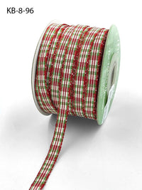 3/8 Inch Checkered Ribbon with Woven Edge – KB-8-96 RED/GREEN/WHITE