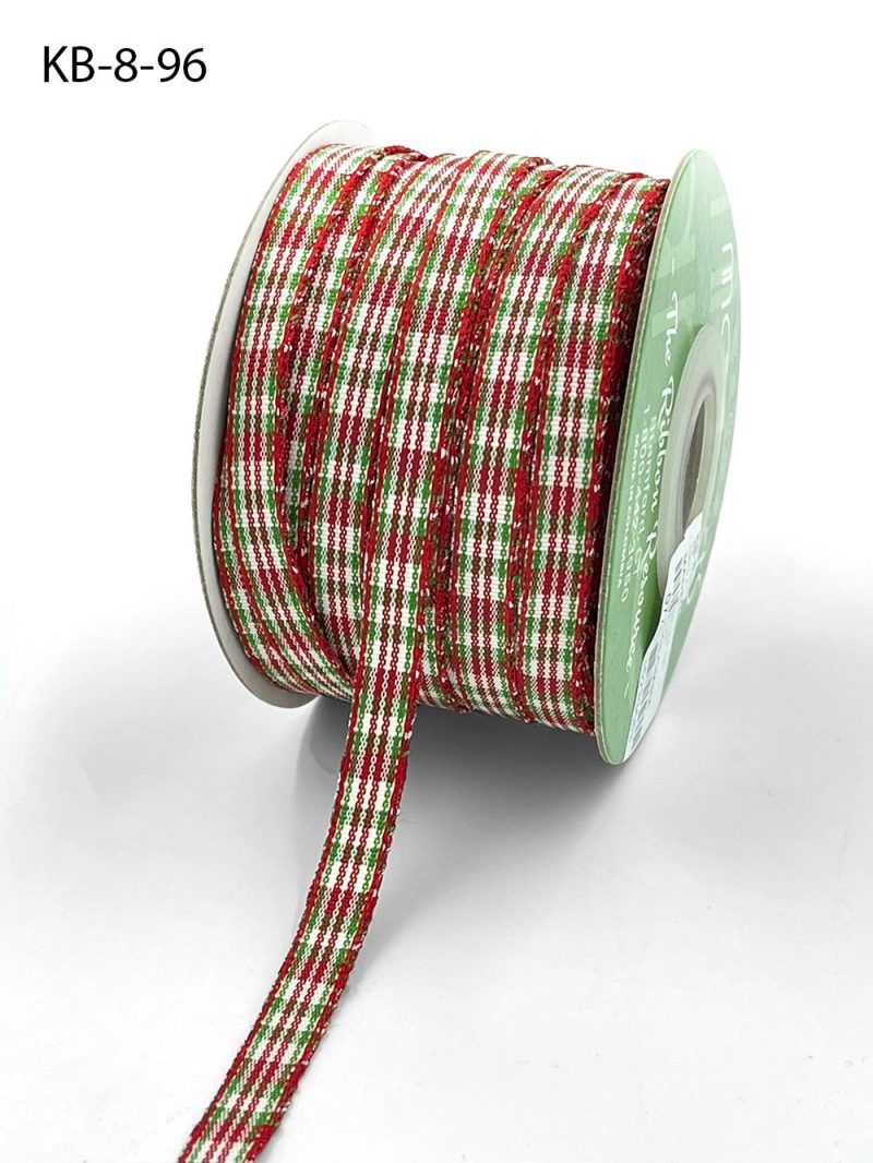 3/8 Inch Checkered Ribbon with Woven Edge – KB-8-96 RED/GREEN/WHITE