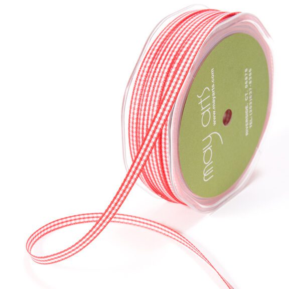 3/16 Inch Checkered Gingham Ribbon with Woven Edge – KB-9-14 – RED