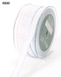 3/8 Inch Checkered Ribbon with Woven Edge – KB-8-90 PINK/BLUE/WHITE