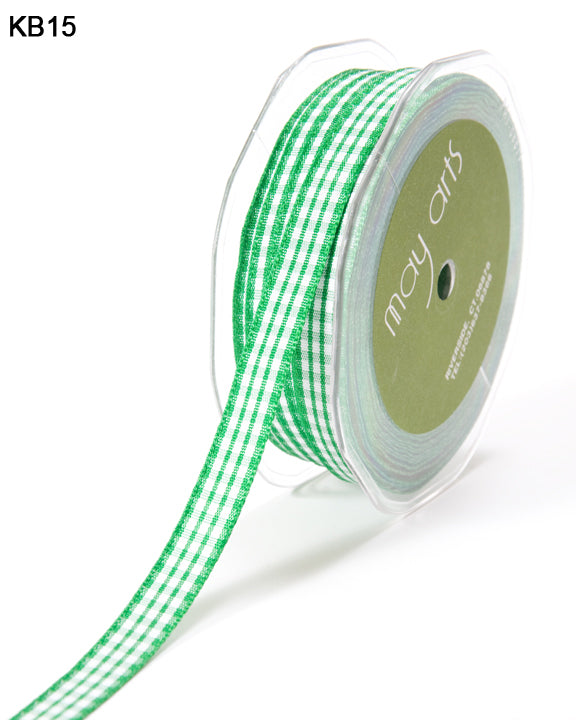 3/8 Inch Checkered Ribbon with Woven Edge – KB-8-15 GREEN