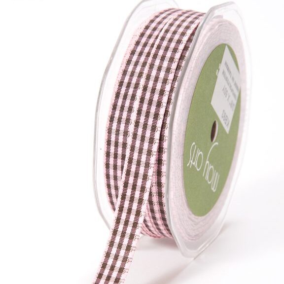 3/16 Inch Checkered Gingham Ribbon with Woven Edge – KB-9-93 – PINK/BROWN