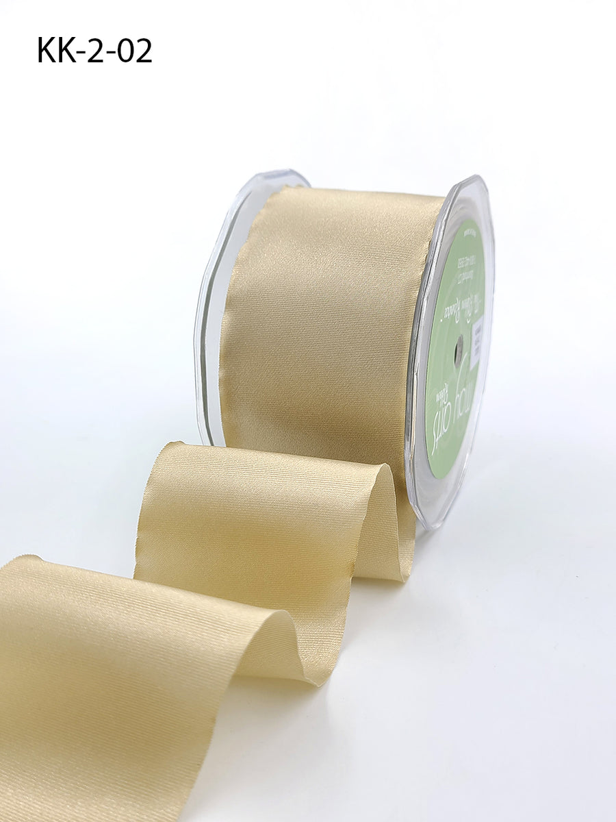 2 Inch Single Faced Satin Cut on the Bias Ribbon with Wavy Cut Edge – KK-2-02 CHAMPAGNE (Extra Wavy)