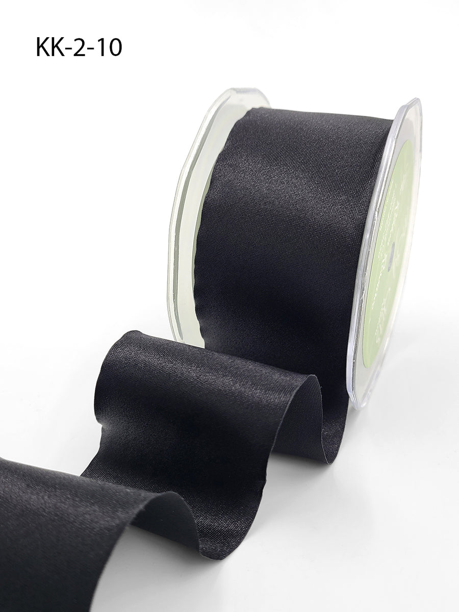 2 Inch Single Faced Satin Cut on the Bias Ribbon with Wavy Cut Edge – KK-2-10 BLACK