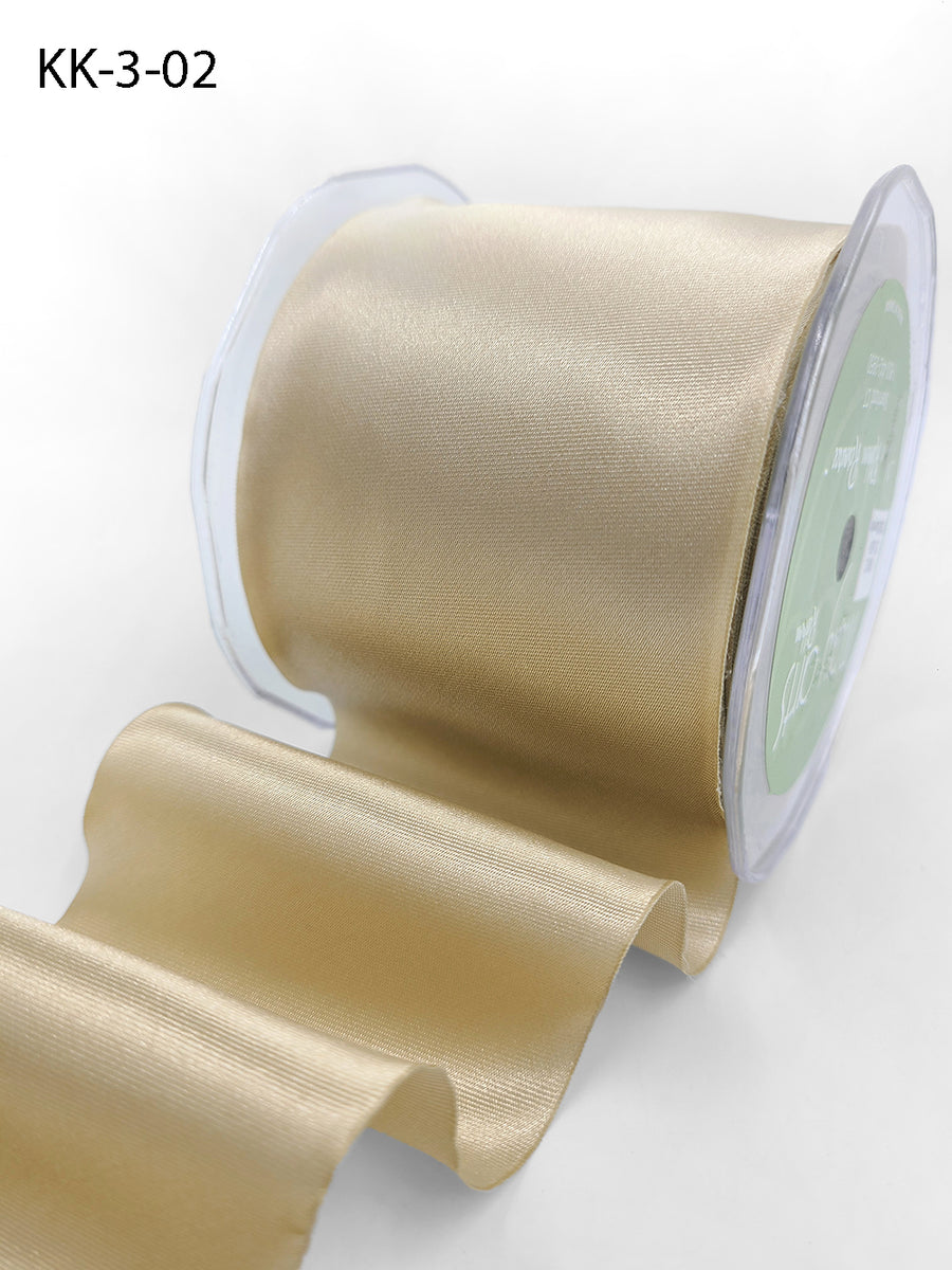 3 Inch Single Faced Satin Cut on the Bias Ribbon with Wavy Cut Edge – KK-3-02 CHAMPAGNE