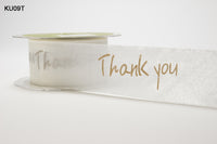 1.5 Inch White Sentiment Print Ribbon with Cut Edge – KU09T – IVORY/GOLD THANK YOU