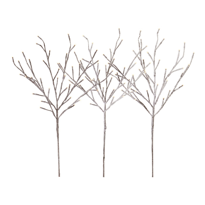 28" Snowy Brown Lighted Connected Branch w/108 White Lights