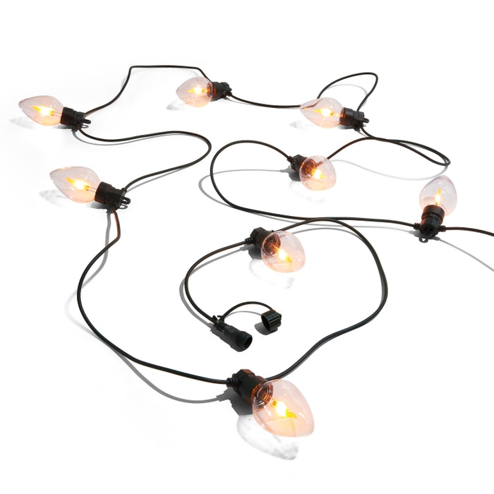 14.8' Connectable Vintage Bulb on Green Wire with 10 Flicker Flame Lights