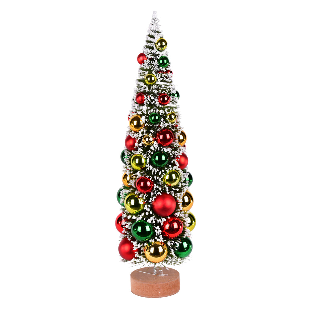 18" Frosted Grn Tree Red-Grn-Gold Balls