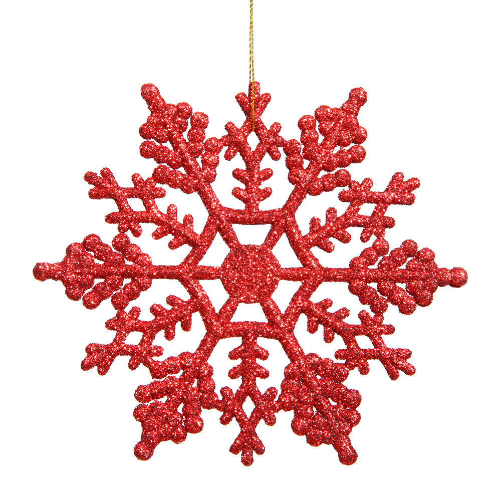 4" Red Glitter Snowflake 24/Pvc Box