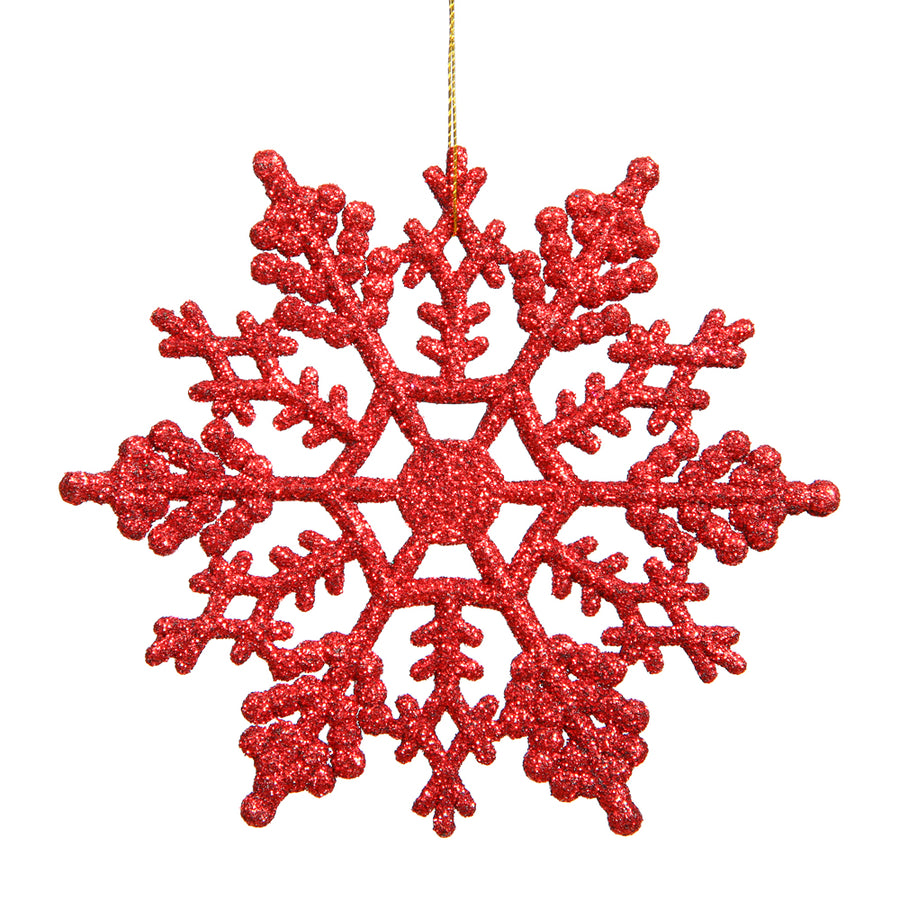 4" Red Glitter Snowflake 24/Pvc Box