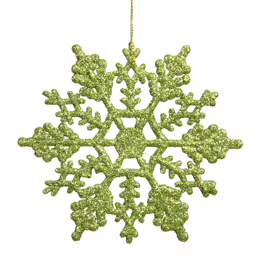 4" Lime Glitter Snowflake 24/Pvc Box