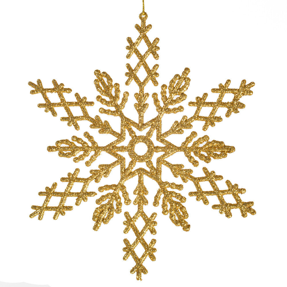 8" Gold Glitter Snowflake 12/Pvc Box