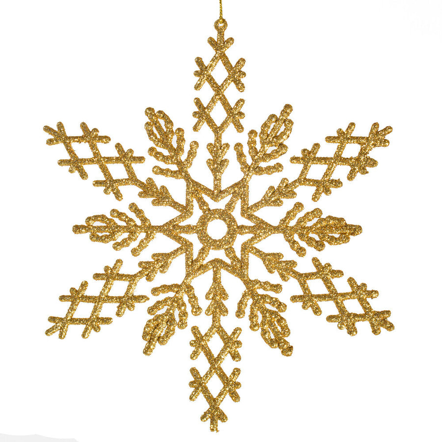 8" Gold Glitter Snowflake 12/Pvc Box