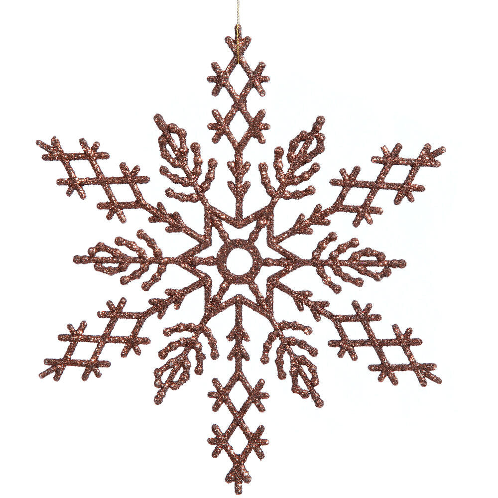 8" Mocha Glitter Snowflake 12/Pvc Box