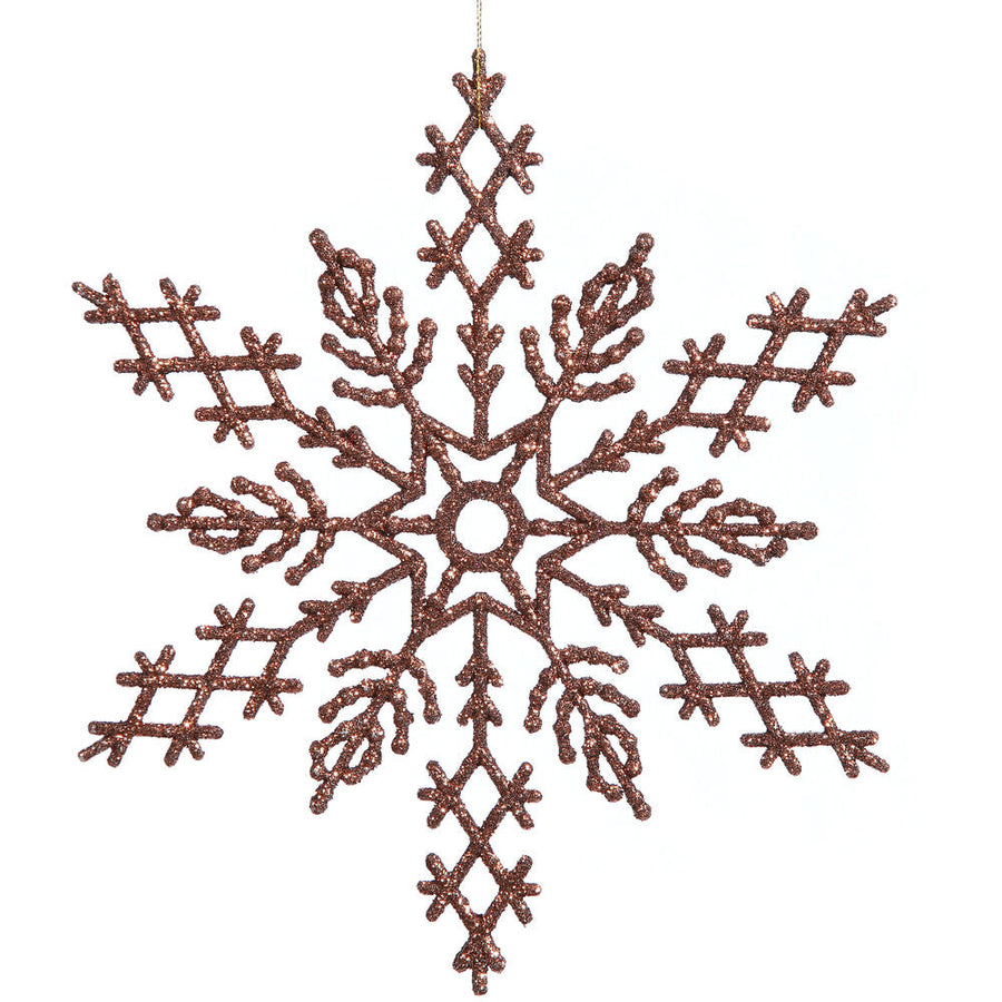 8" Mocha Glitter Snowflake 12/Pvc Box