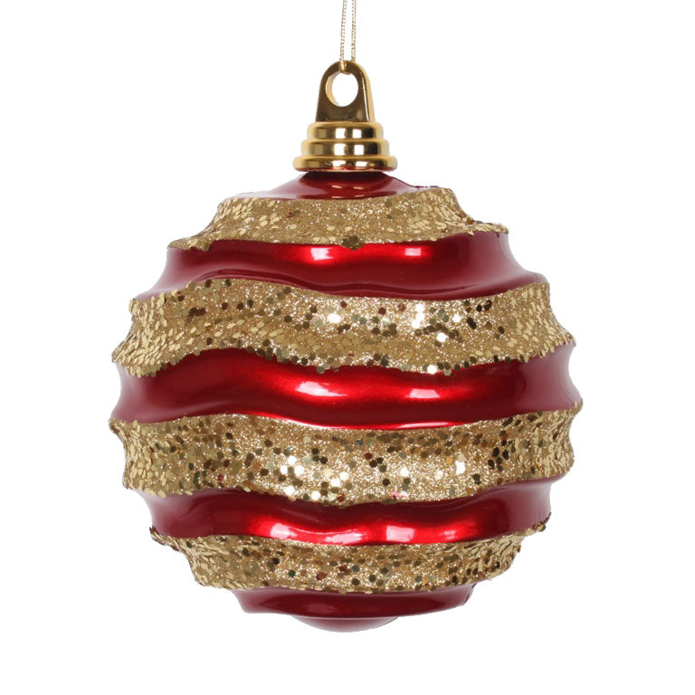 6" Red-Gold Candy Glitter Wave Ball