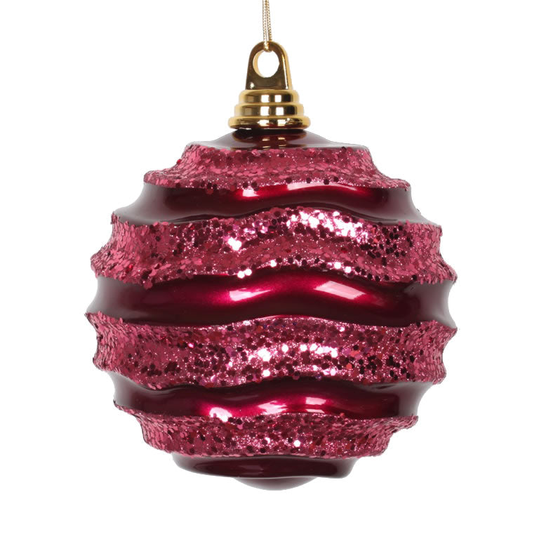 8" Fuchsia Candy Glitter Wave Ball
