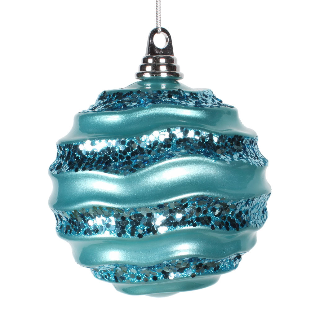 8'' Turquoise Candy Glitter Wave Ball