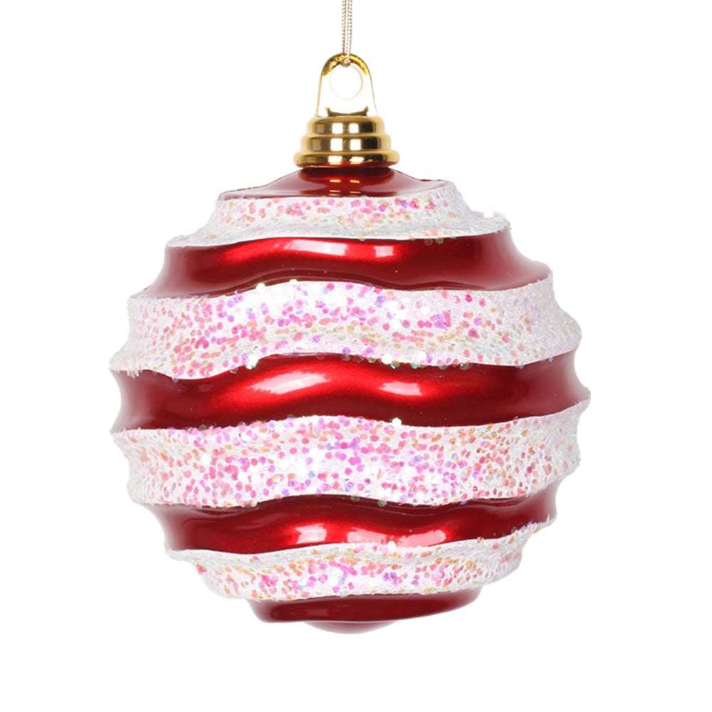 8" Red-White Candy Glitter Wave Ball