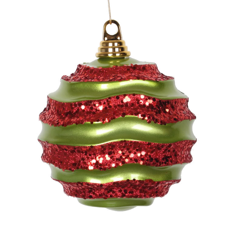 8" Lime-Red Candy Glitter Wave Ball