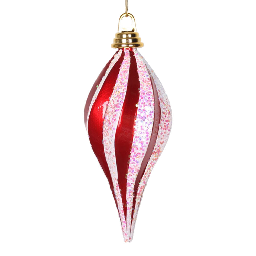 8" Red-White Candy Glitter Swirl Drop