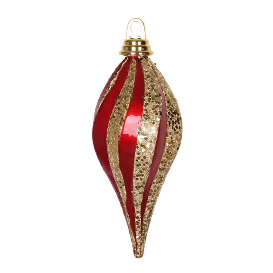 8" Red-Gold Candy Glitter Swirl Drop