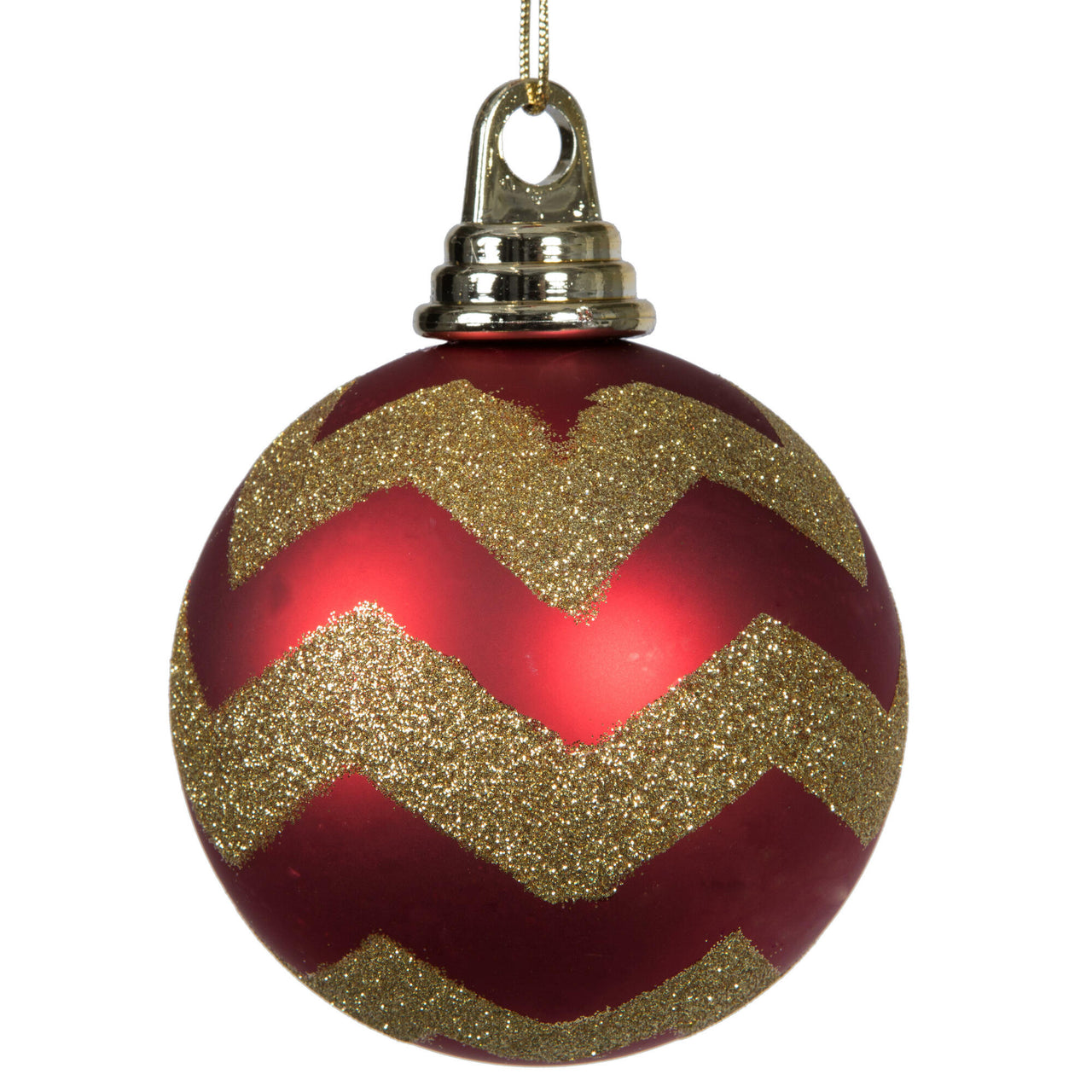 4" Red-Gold Matt-Glitt Chevron Ball