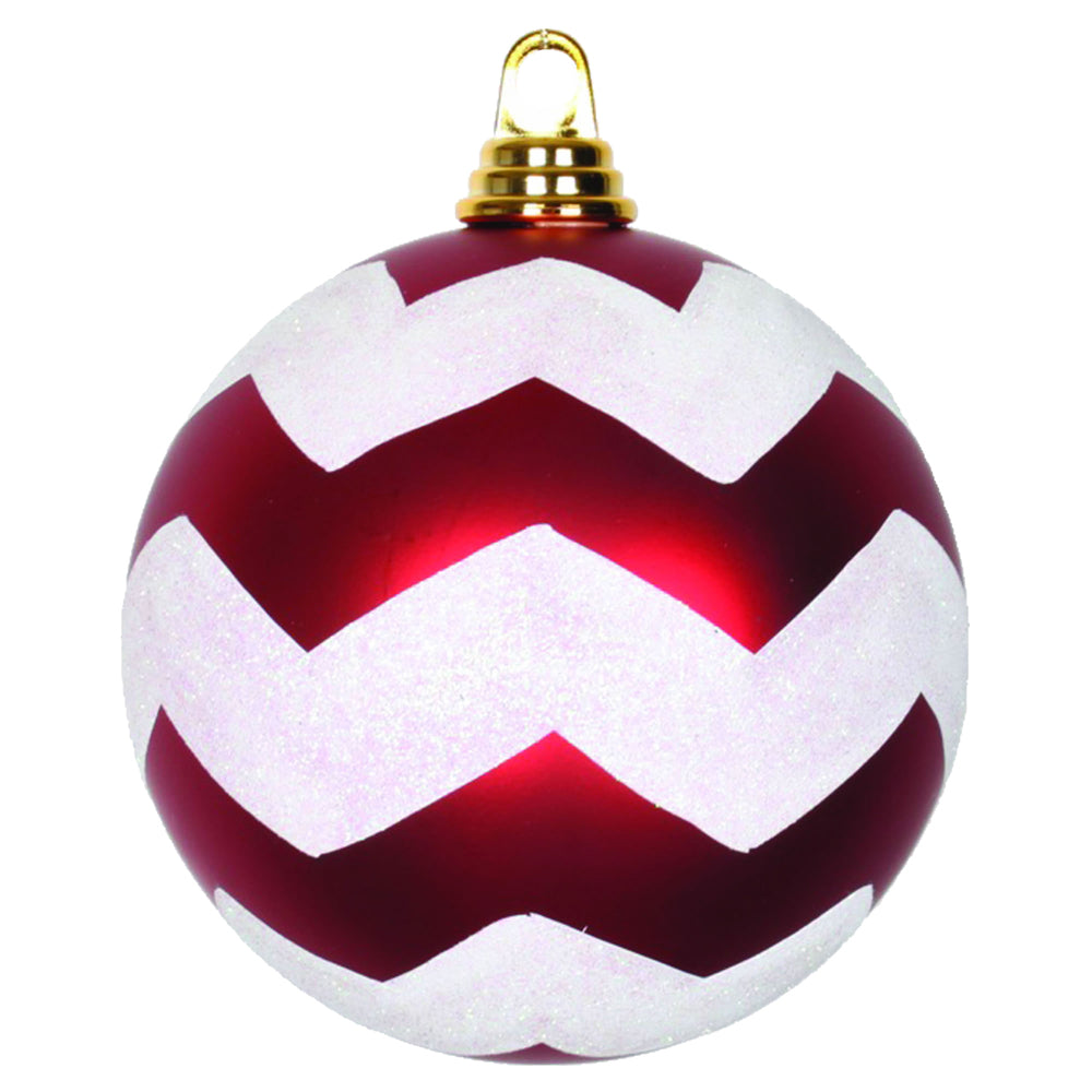 6" Red-White Matte-Glit Chevron Ball