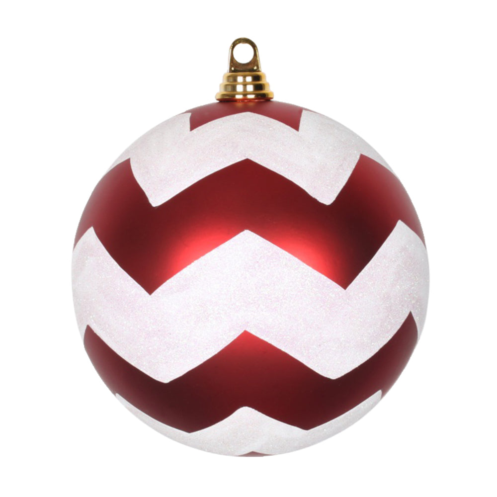 8" Red-White Matte-Glitter Chevron Ball