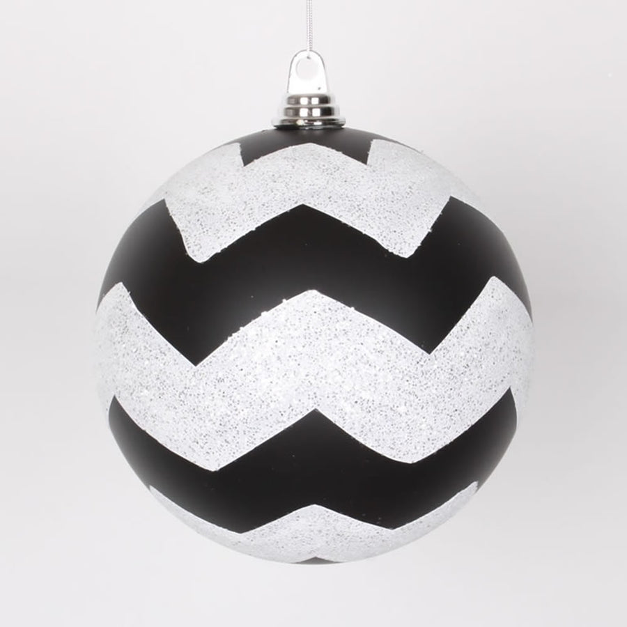 8" Black-White Matte-Glitt Chevron Ball