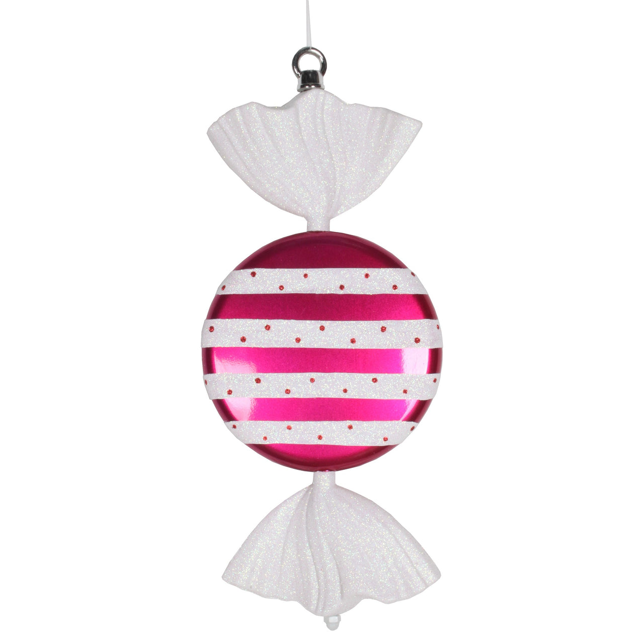 13" Cerise-White Stripe Candy Glitter