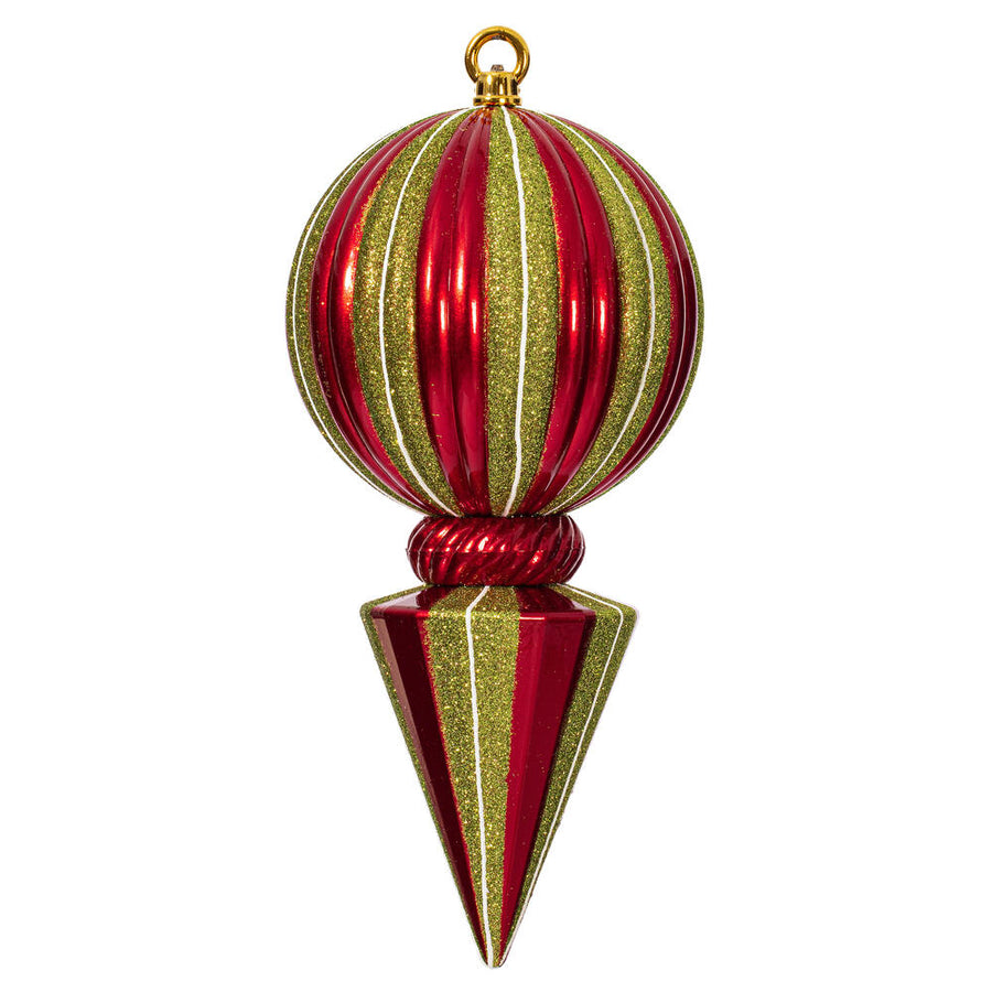 12" Red-Lime Striped Ball Finial