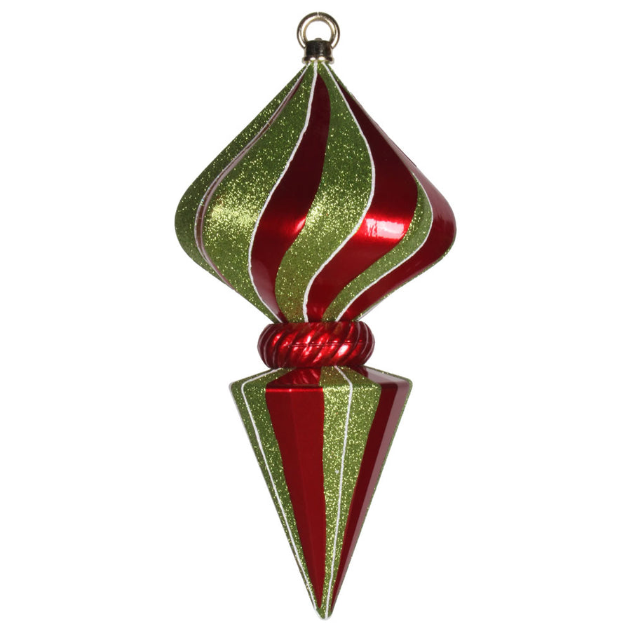 12" Red-Lime Striped Diamond Finial