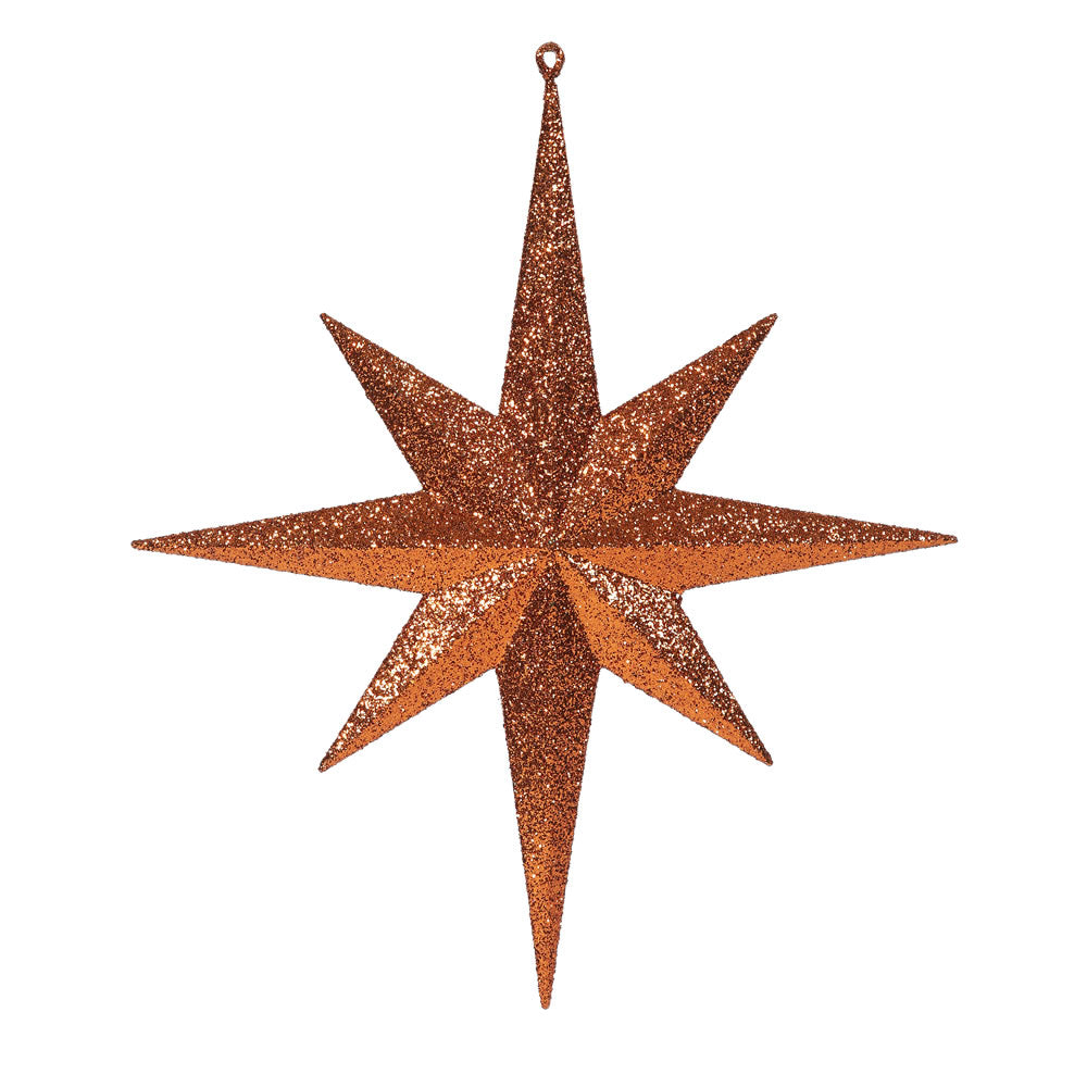 15.75" Burn Orang Glitter Bethlehem Star