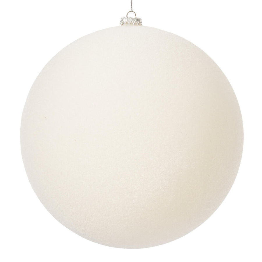 10" White Flocked Ball Ornament