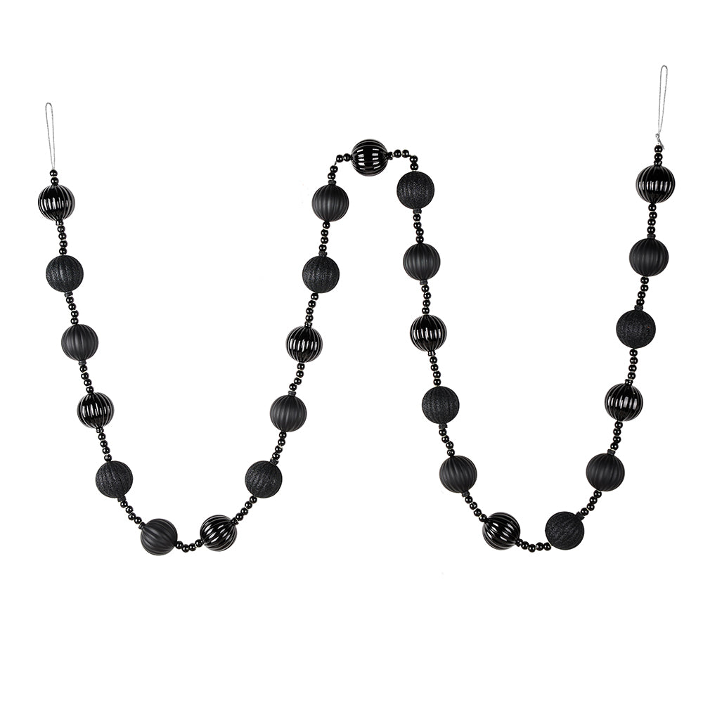 6' Black Stripe Ball Ornament Garland