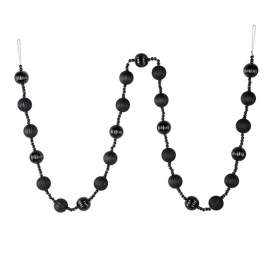 6' Black Stripe Ball Ornament Garland